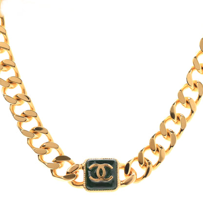 Chanel CC Chain Link Choker Necklace Gold Green 1 of 5
