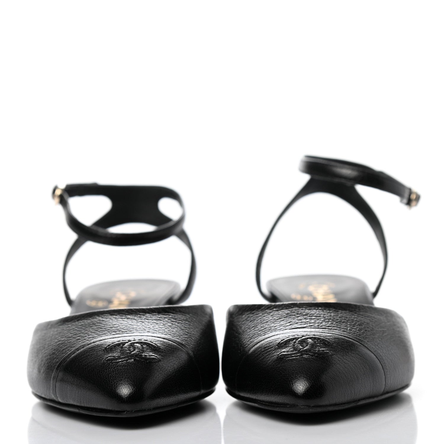 Chanel Goatskin Cap Toe CC Slingback Pumps 37.5 Black 2 of 8