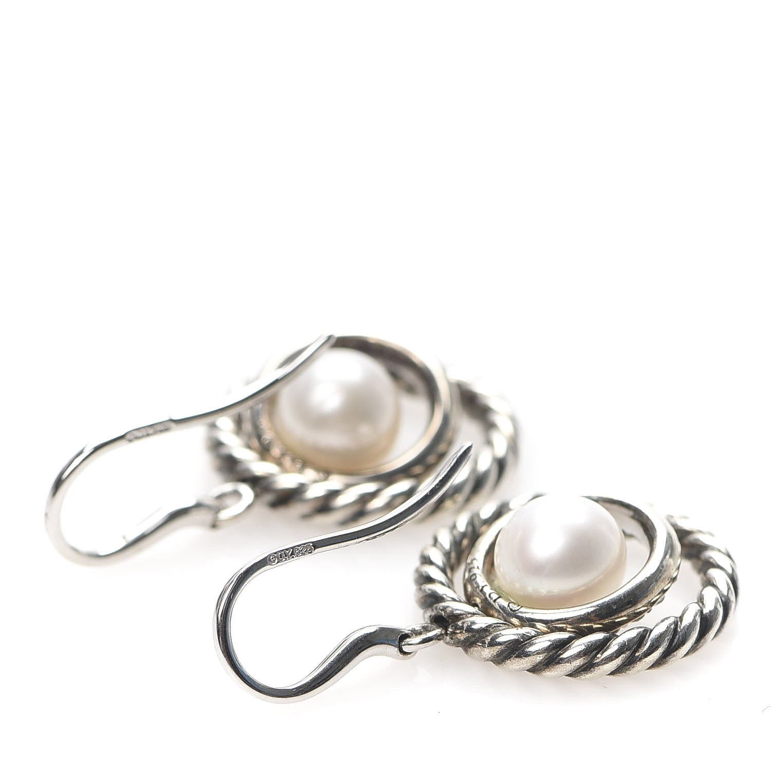 David Yurman Sterling Silver Pearl Diamond Mobile Circle Earrings 3 of 4