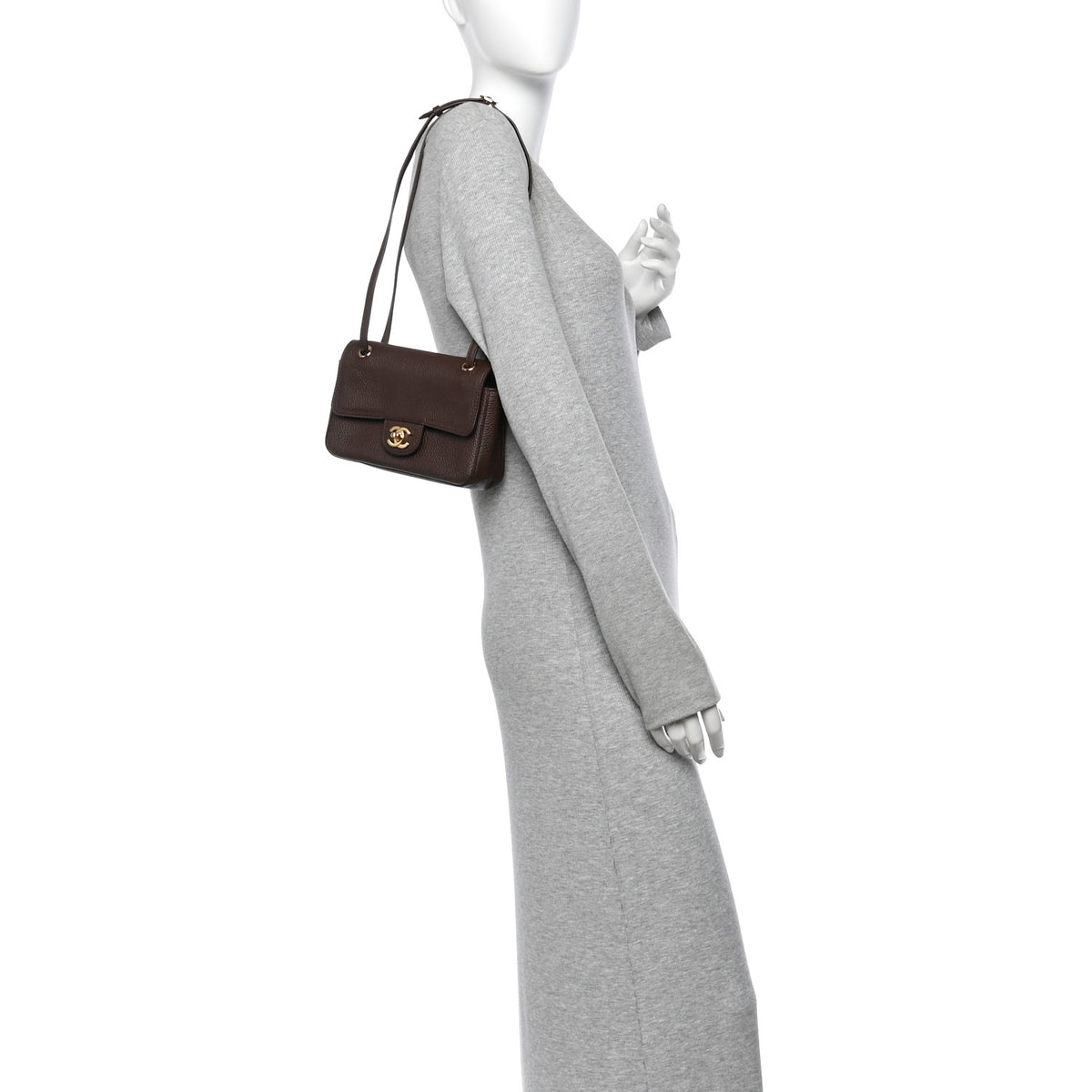 Grained Calfskin Mini Souplissimo Maxi Flap Dark Brown