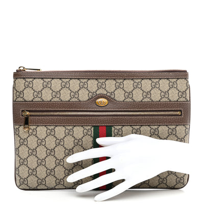 Gucci GG Supreme Monogram Large Ophidia Pouch Clutch Brown 2 of 12