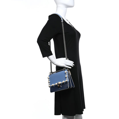 Fendi Vitello Liberty Pearl Scalloped Small Kan I Shoulder Bag Nebula Blu Scuro 2 of 10