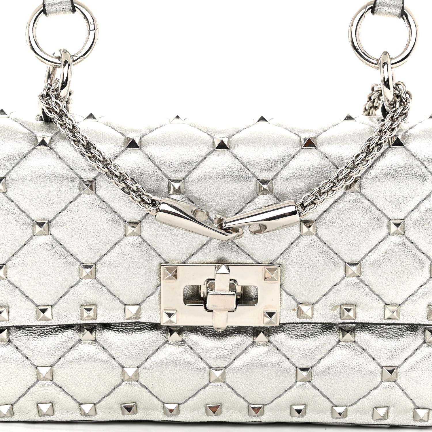 Valentino Garavani Metallic Nappa Small Rockstud Spike Shoulder Bag Silver 7 of 10