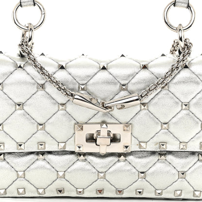 Valentino Garavani Metallic Nappa Small Rockstud Spike Shoulder Bag Silver 7 of 10
