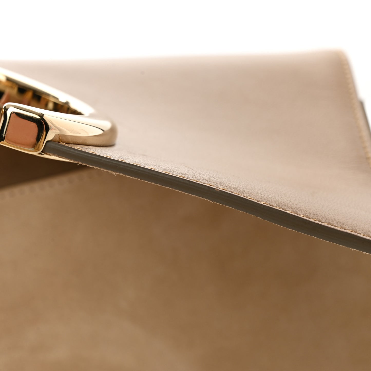 Calfskin Suede Gabrielle Clutch Cream Chestnut