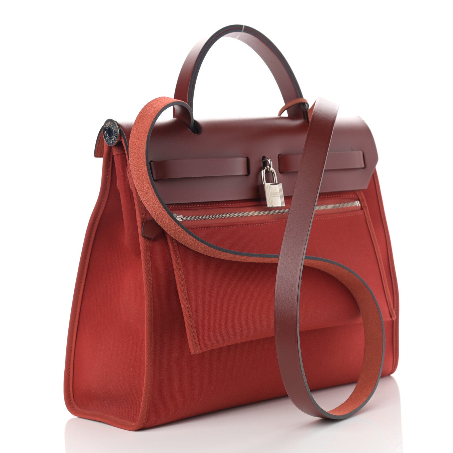 Hermes Vache Hunter Toile Herbag Zip 31 PM Rouge Grenat Rouge H 3 of 13