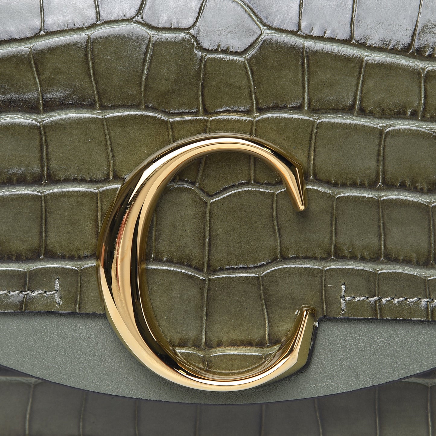 Calfskin Crocodile Embossed Mini C Double Carry Misty Forest