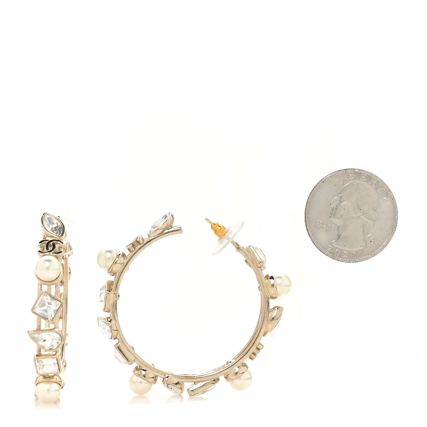 Glass Pearl Strass Snowfall Hoop Earrings Gold
