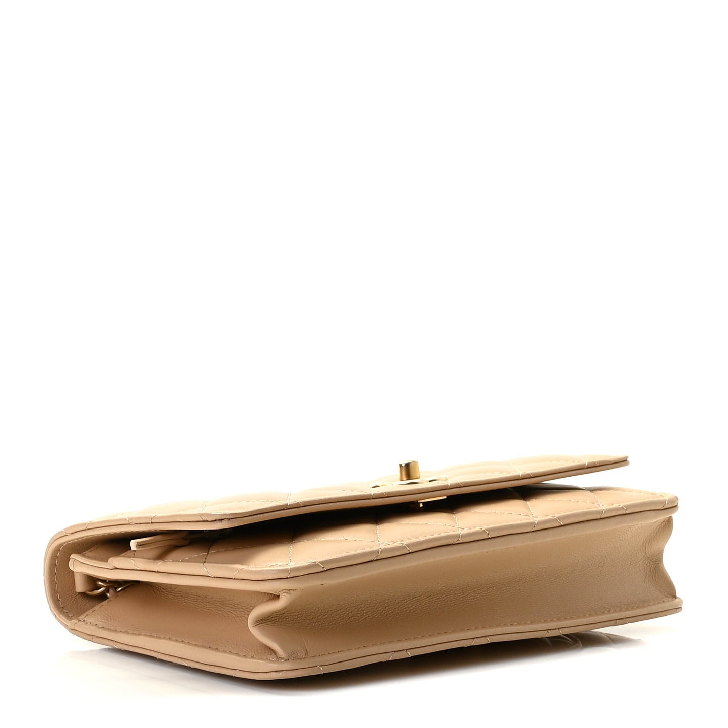 Lambskin Quilted CC Pearl Crush Wallet on Chain WOC Beige