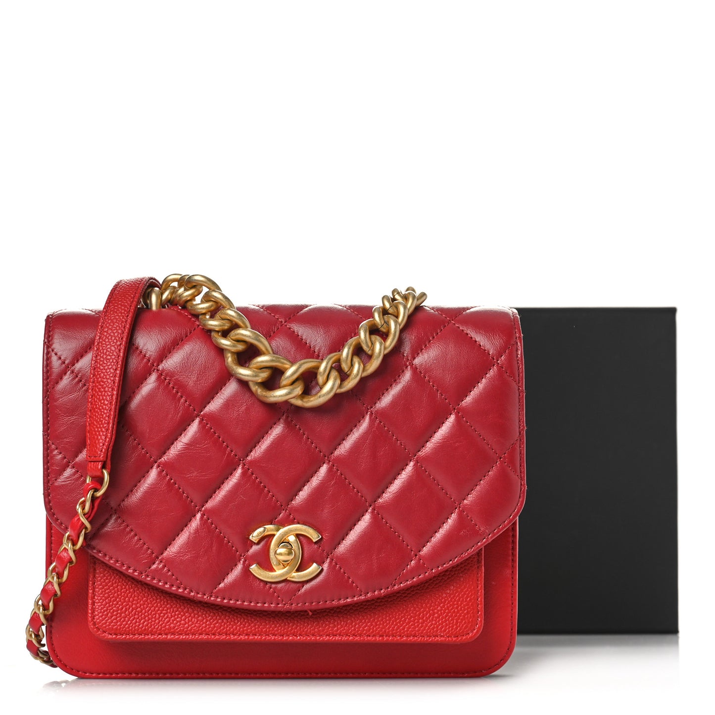 Calfskin Caviar Quilted Chain Handle Flap Red
