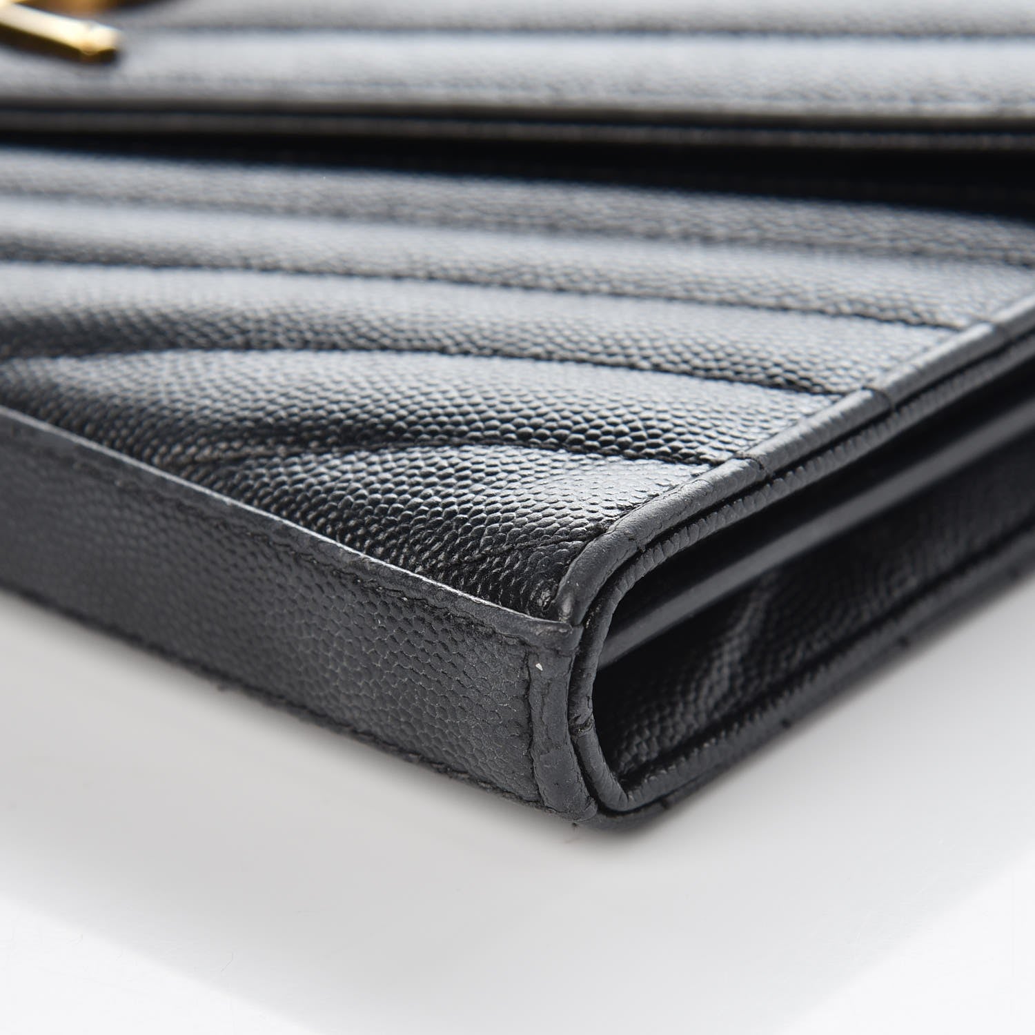 Saint Laurent Grain De Poudre Matelasse Chevron Monogram Chain Wallet Black 11 of 12