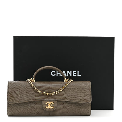 Chanel Calfskin Lizard Embossed Top Handle Long Clutch With Chain Dark Khaki 11 of 11