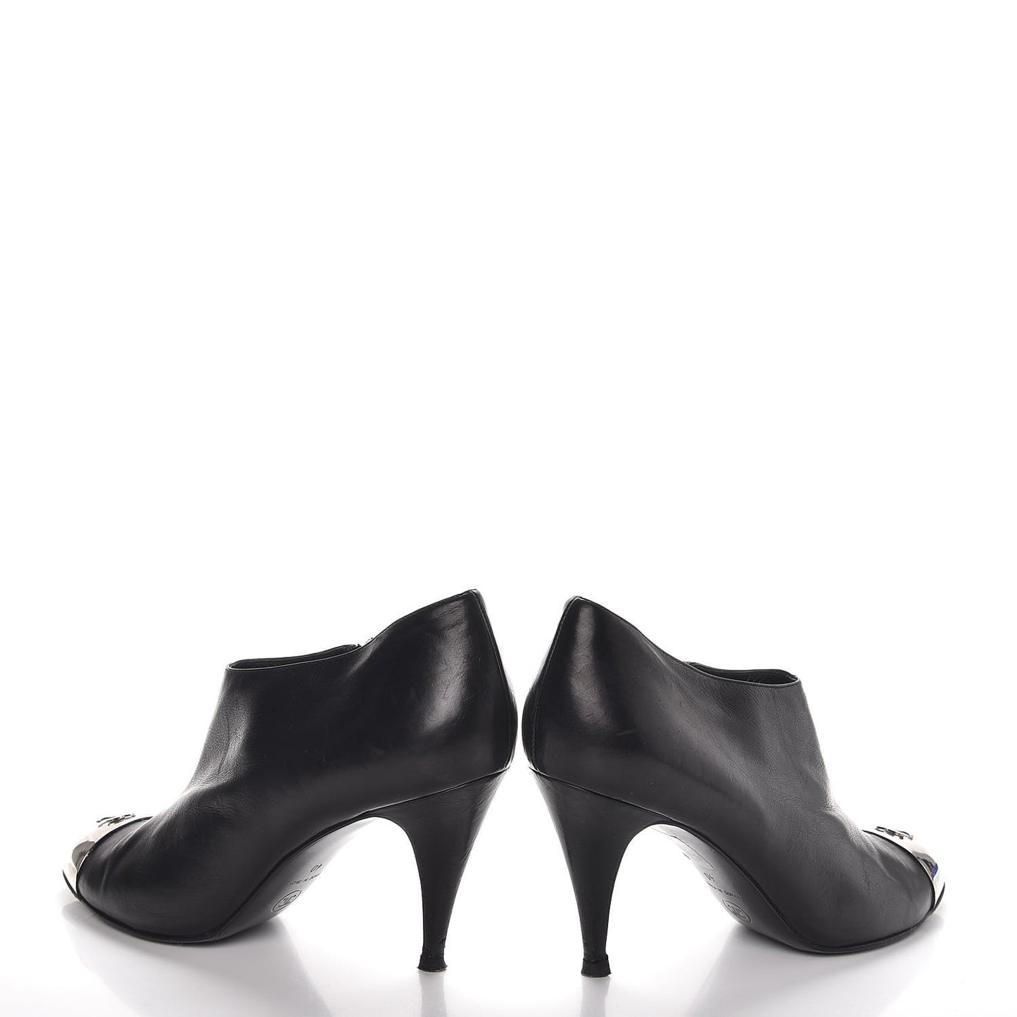 Calfskin CC Silver Cap Toe Ankle Boots 40 Black