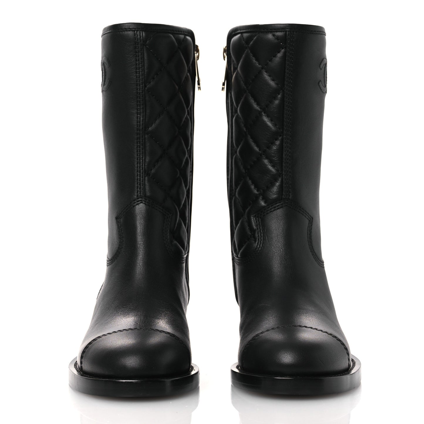 Calfskin Quilted CC Logo Mid Calf Boots 35 Black