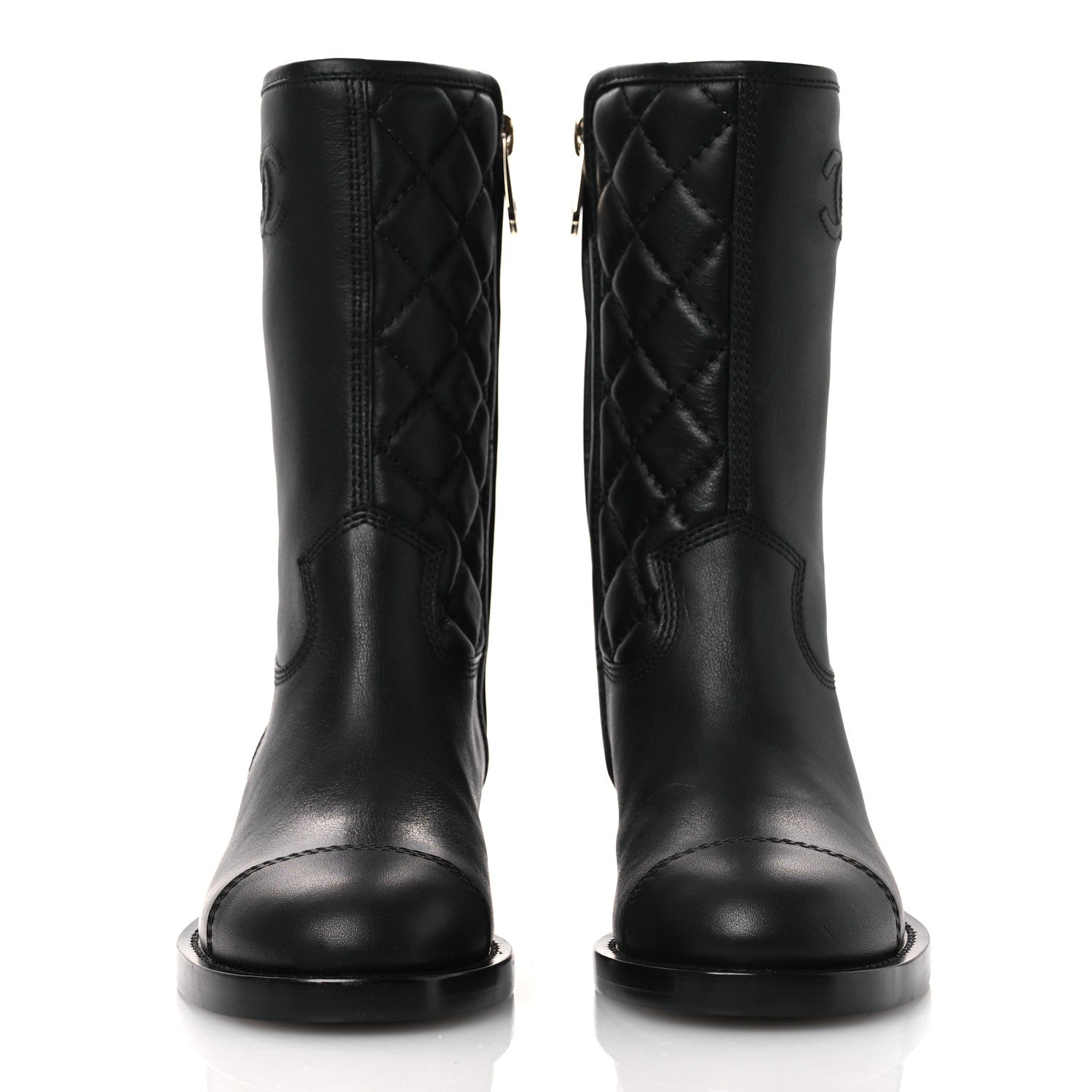 Chanel Calfskin Quilted CC Logo Mid Calf Boots 35 Black 3 of 11