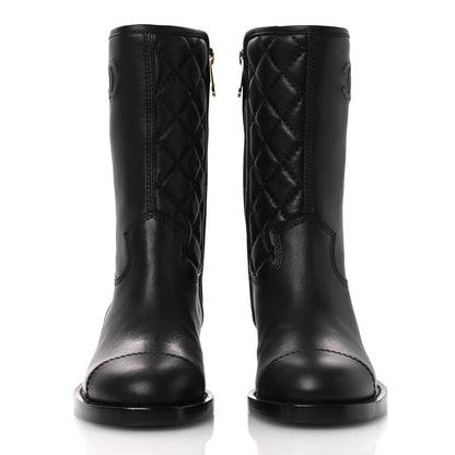 Chanel Calfskin Quilted CC Logo Mid Calf Boots 35 Black 3 of 11