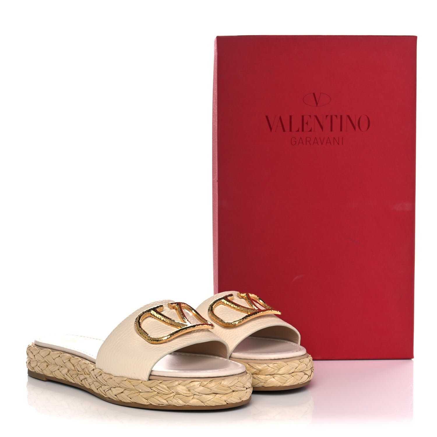 Valentino Garavani Grainy Cowhide Vlogo Espadrille 5mm Flat Slide Sandals 36 Light Ivory 9 of 9