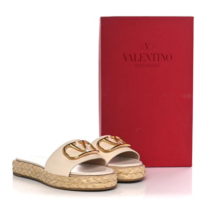 Valentino Garavani Grainy Cowhide Vlogo Espadrille 5mm Flat Slide Sandals 36 Light Ivory 9 of 9