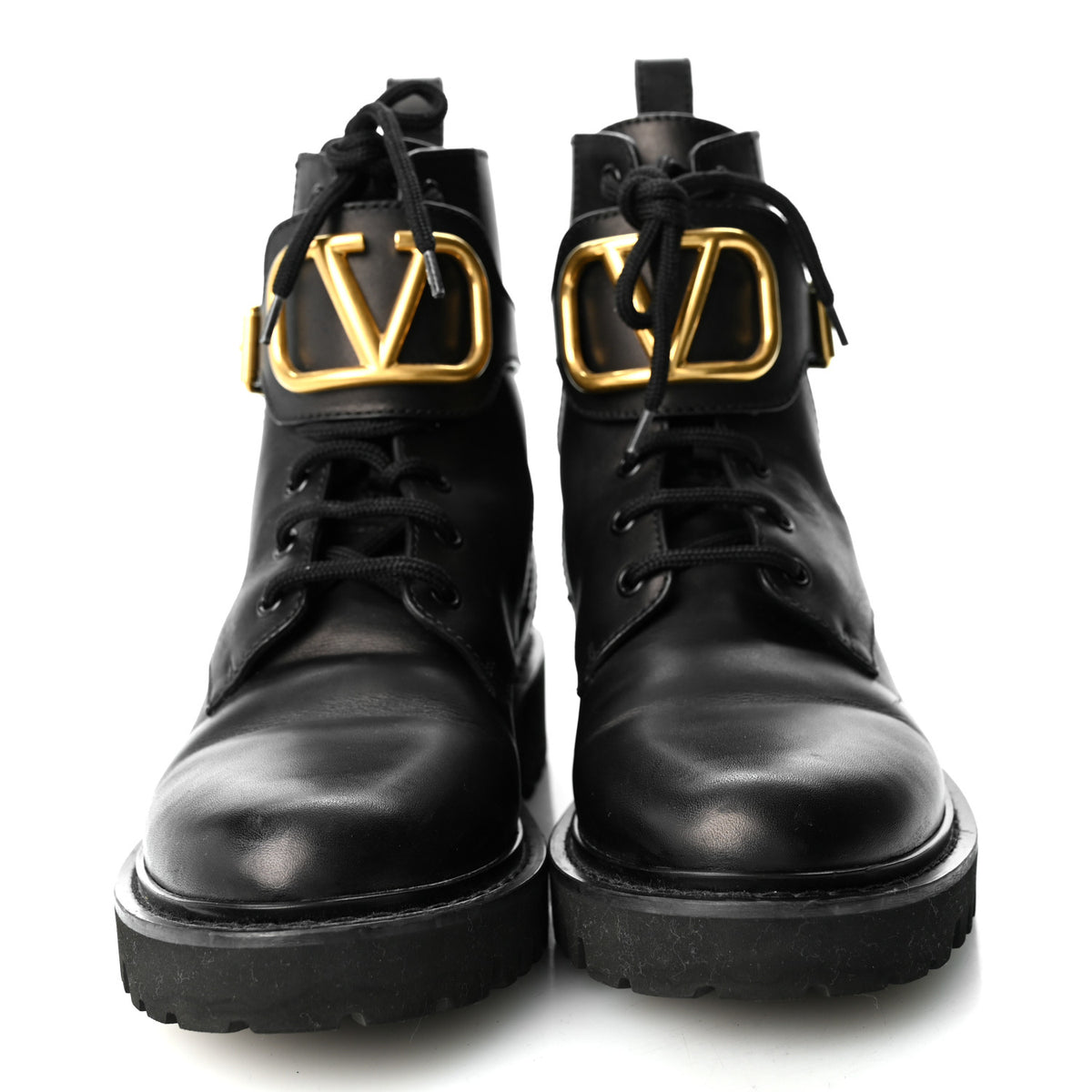 Valentino Garavani Calfskin Womens VLOGO 35mm Combat Boots 38.5 Black 2 of 9