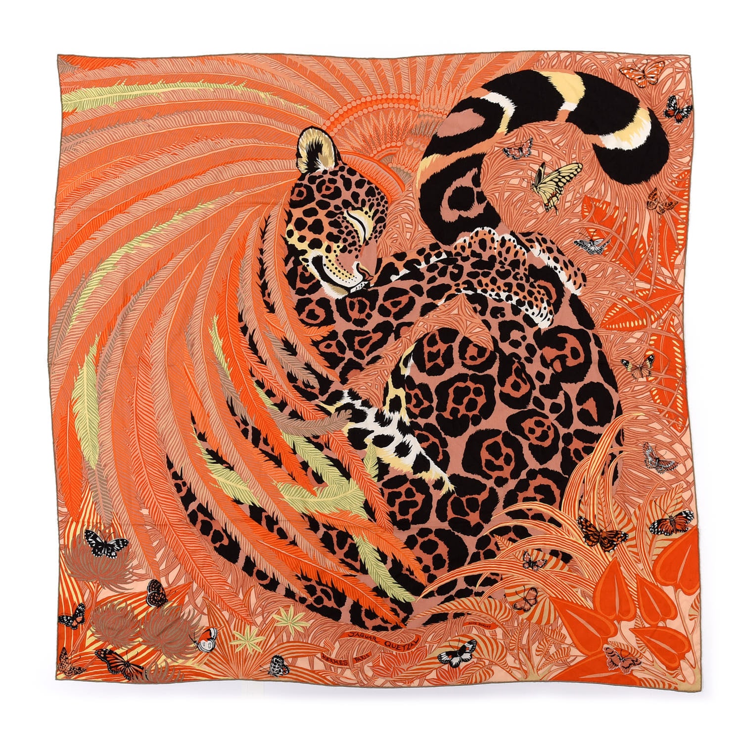 Hermes Cashmere Silk Jaguar Quetzal Shawl 140 1 of 6