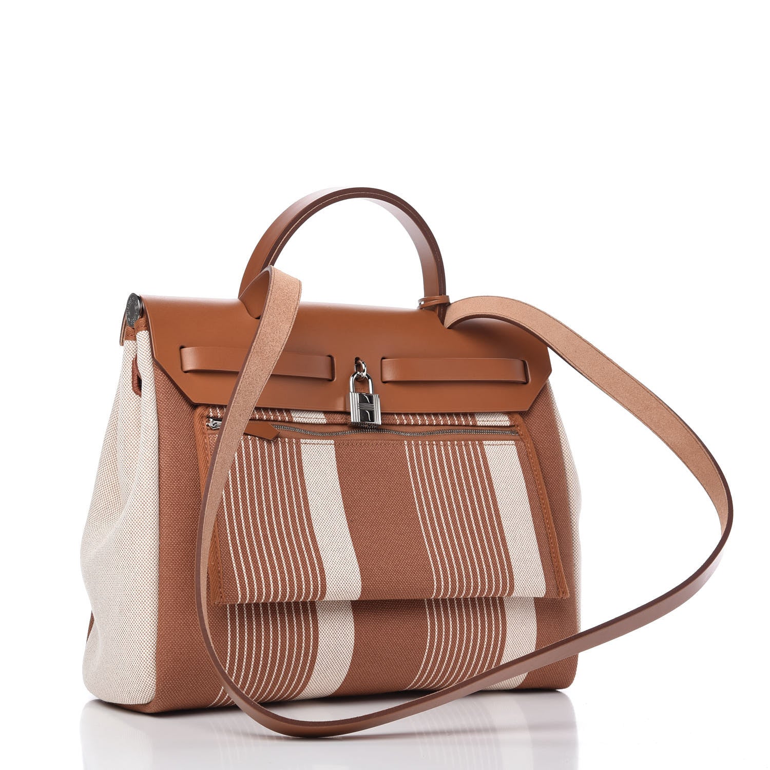 Hermes Vache Hunter Toile H Vibration Herbag Zip Retourne 31 PM Fauve Ecru Beige 3 of 10