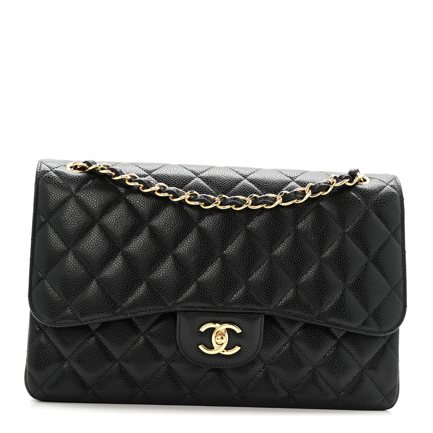 Caviar Quilted Jumbo Double Flap Black