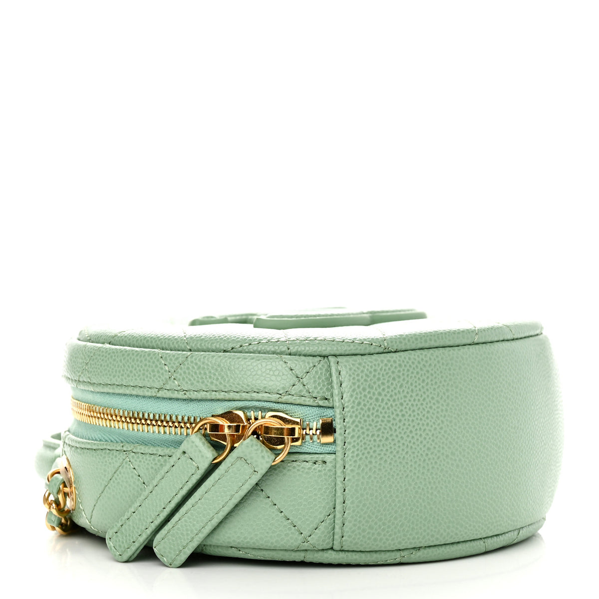 Chanel Caviar Quilted Small Round Vanity With Chain Light Green 4 of 11