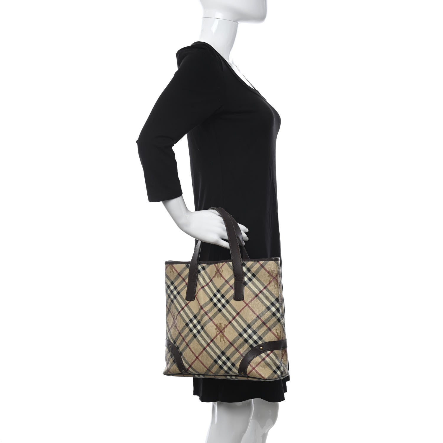 Burberry Haymarket Check Studded Tote Chocolate 2 of 11