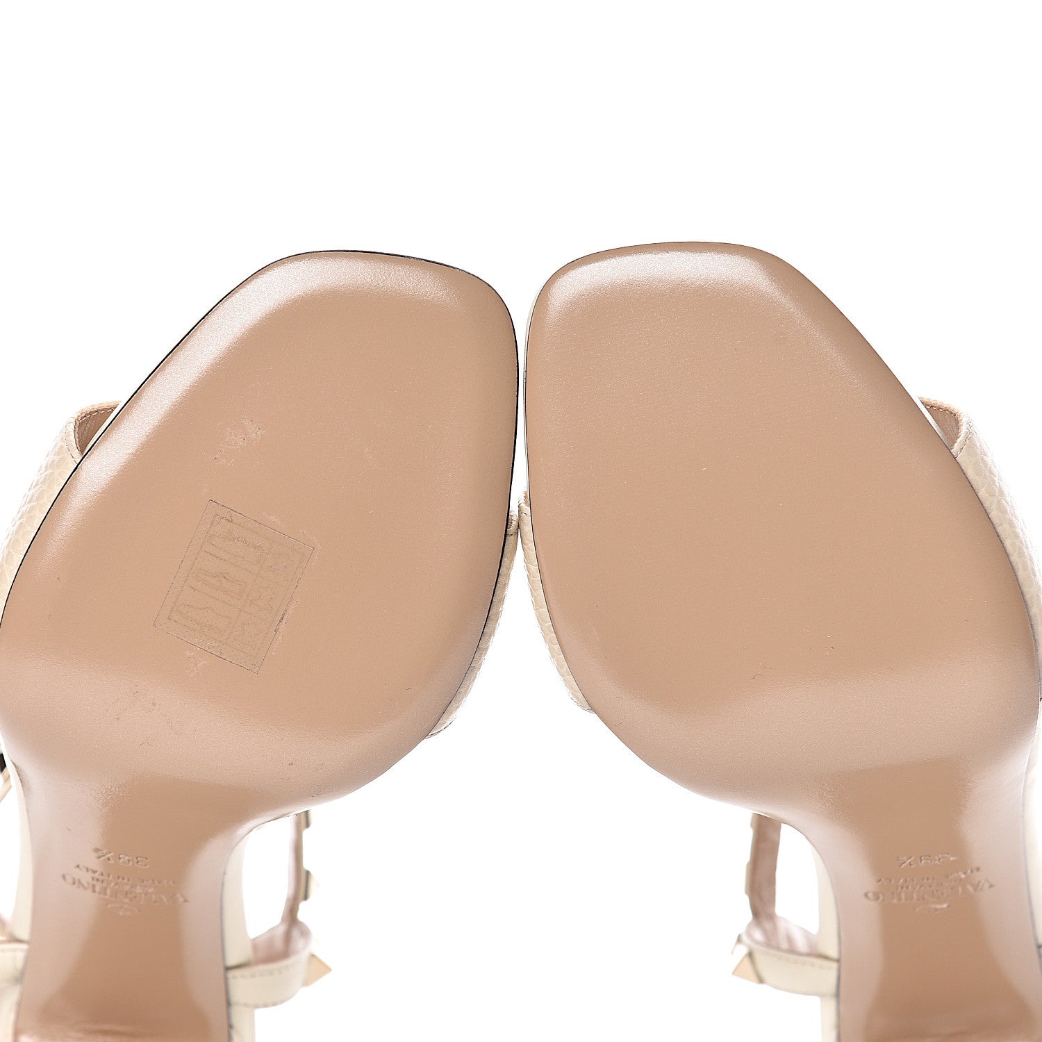 Valentino Garavani Pebbled Calfskin Rockstud Ankle Strap 5/105mm Sandals 39.5 Light Ivory 7 of 9