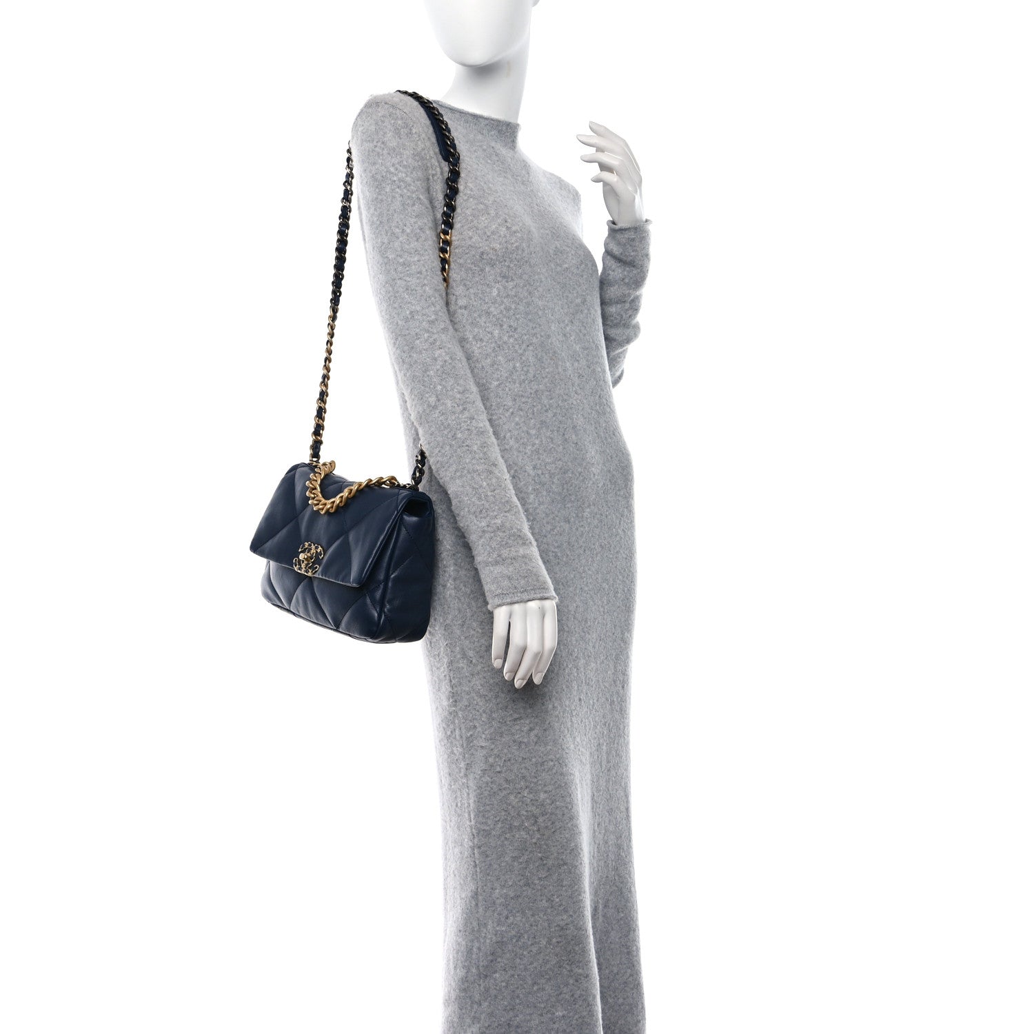 Chanel Lambskin Quilted Medium Chanel 19 Flap Navy Blue 2 of 10