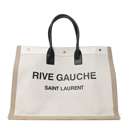 Saint Laurent Linen Calfskin Rive Gauche Tote Optic White 1 of 6