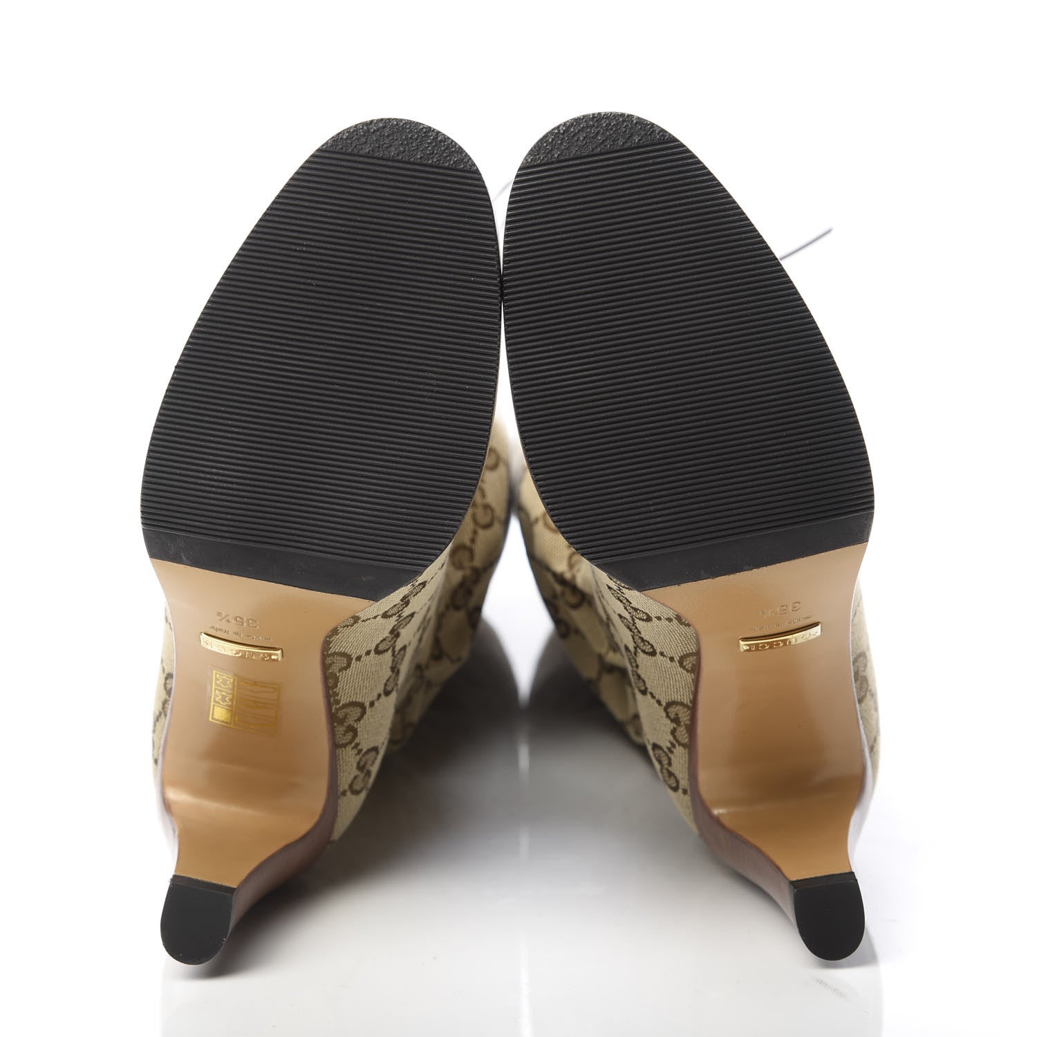 Gucci Monogram Malaga Kid Lisa Mid Heel Boots 35.5 Beige Ebony 5 of 8
