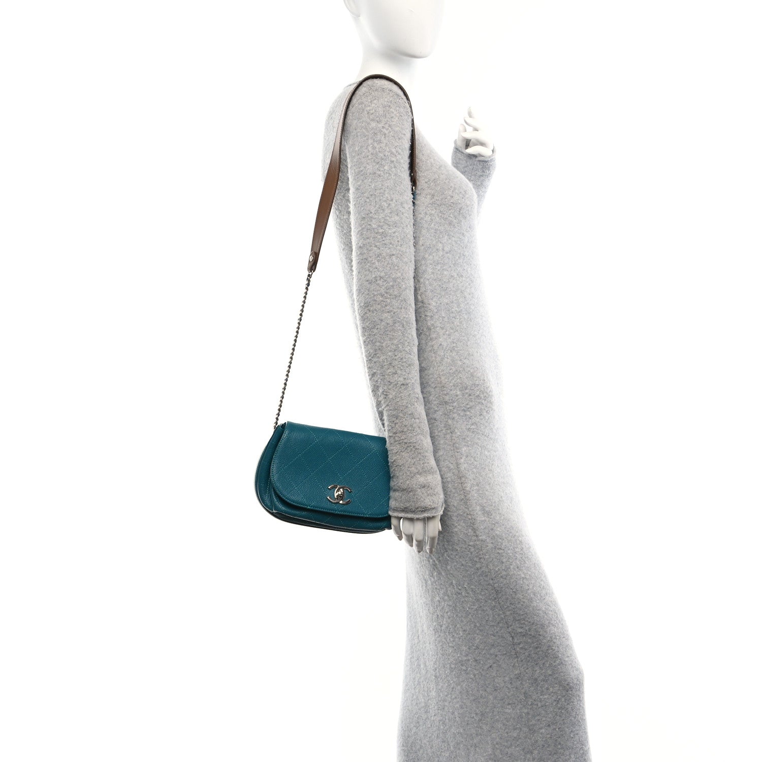 Chanel Grained Calfskin Stitched Small Messenger Flap Bag Teal 2 of 10