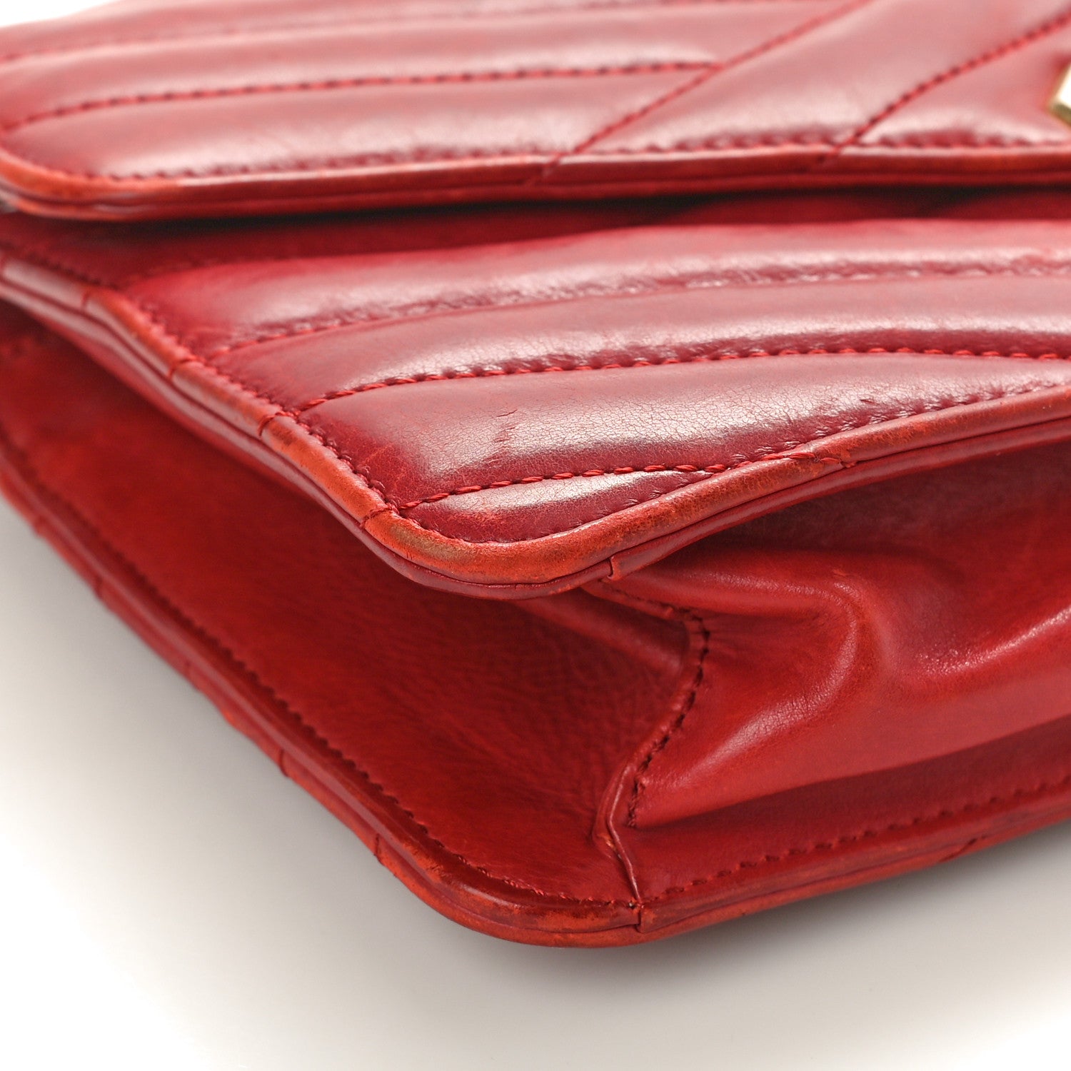 Chanel Calfskin Chevron Quilted Gabrielle Flap Red 8 of 9