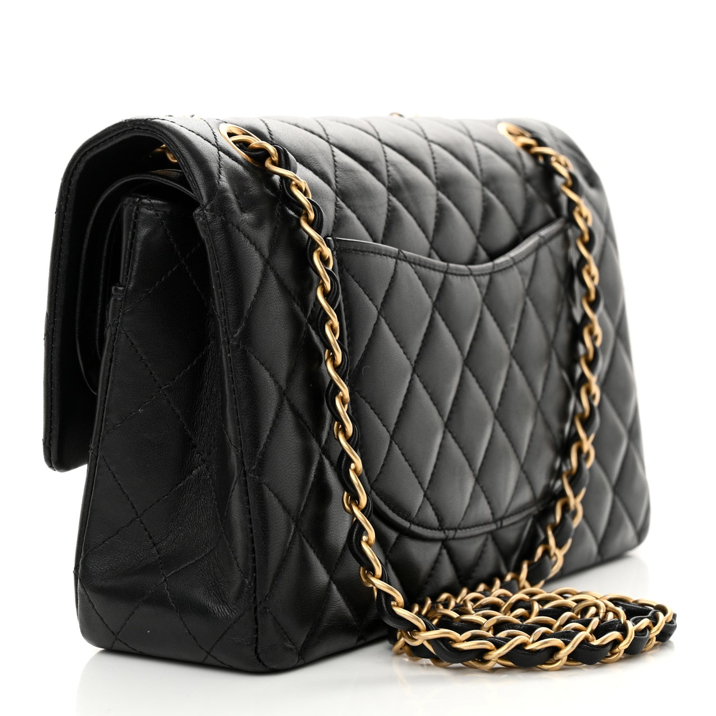 Lambskin Quilted Studded Medium Double Flap Black
