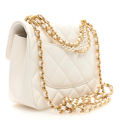 Chanel Shiny Lambskin Quilted Pearl Twist Mini Square Flap White 3 of 10