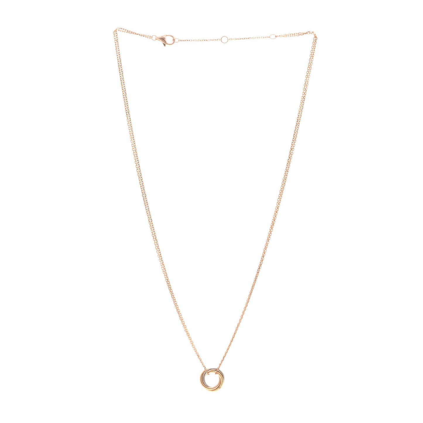 18K Pink Yellow White Gold Trinity Double Chain Pendant Necklace