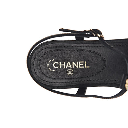 Chanel Fabric Pearl Camellia Thong Sandals 36 Black 6 of 12