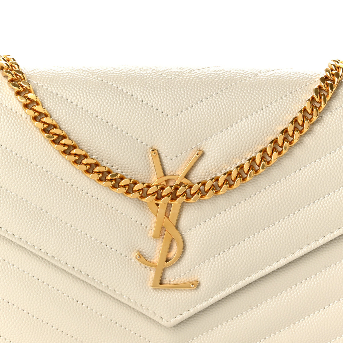 Grain De Poudre Matelasse Chevron Monogram Chain Wallet Crema Soft