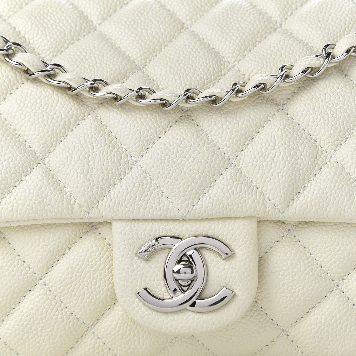 Caviar Quilted Jumbo Easy Flap Dark White