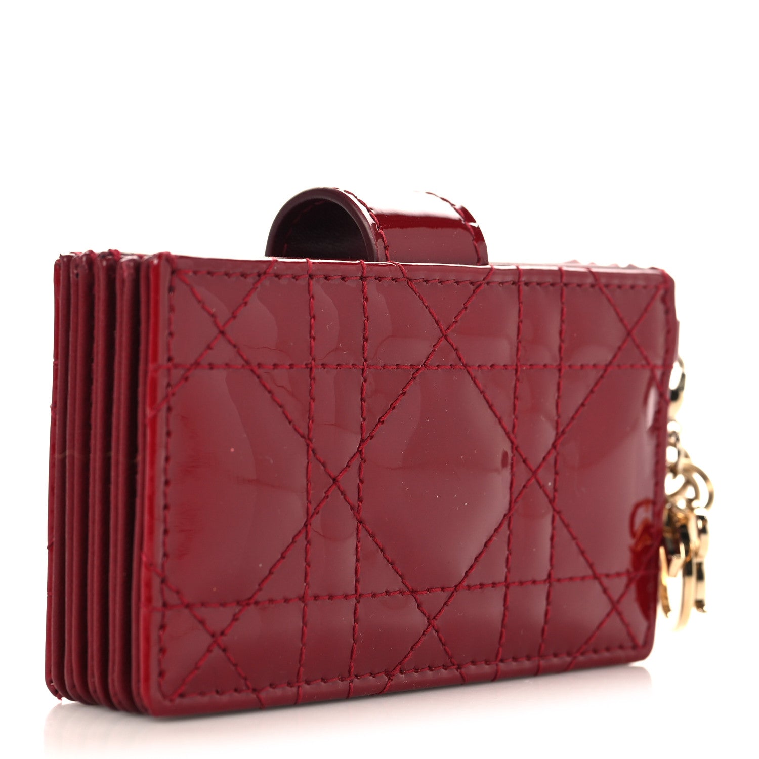 Christian Dior Patent Cannage Lady Dior 5-Gusset Card Holder Rouge