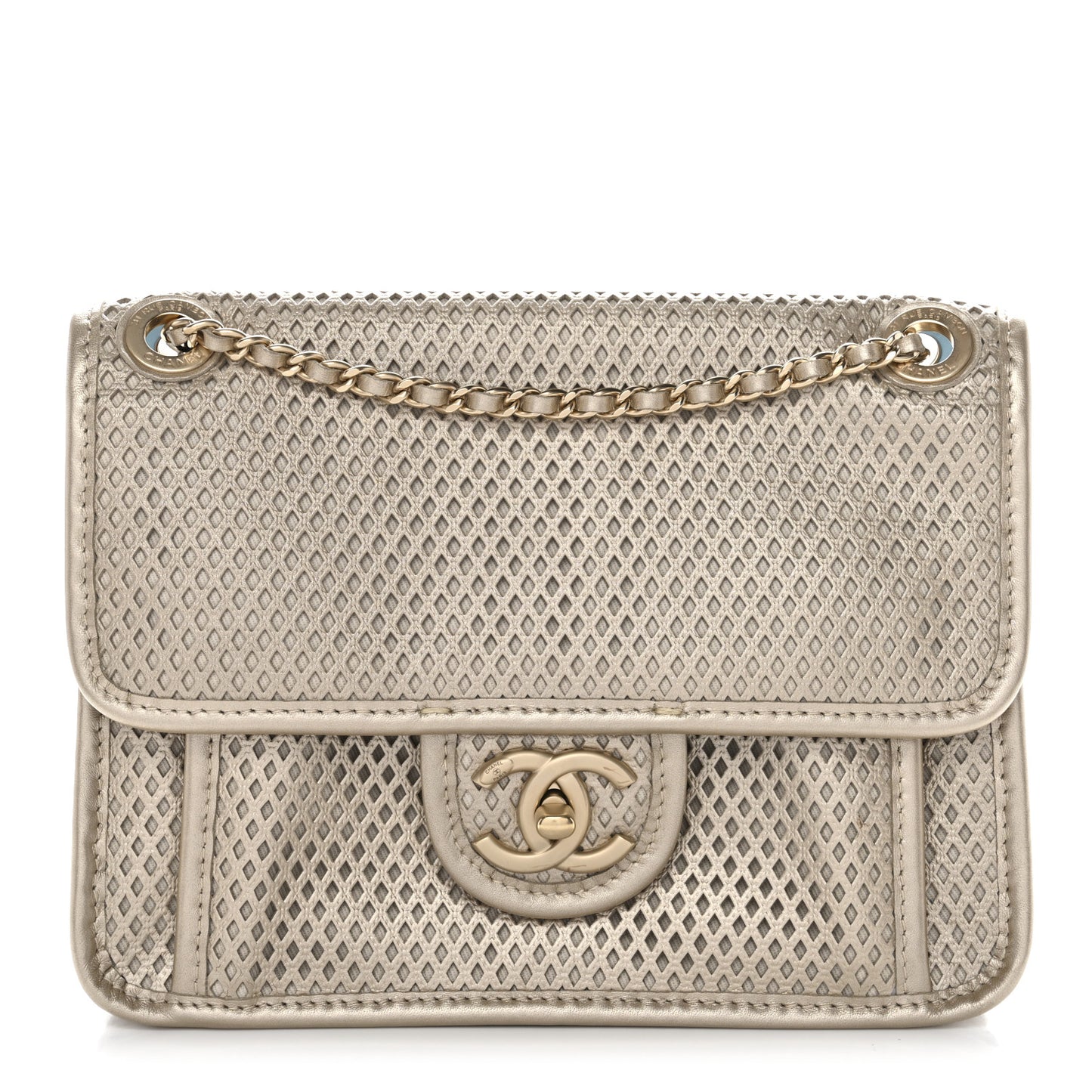 Metallic Perforated Calfskin Small Up In The Air Flap Light Gold