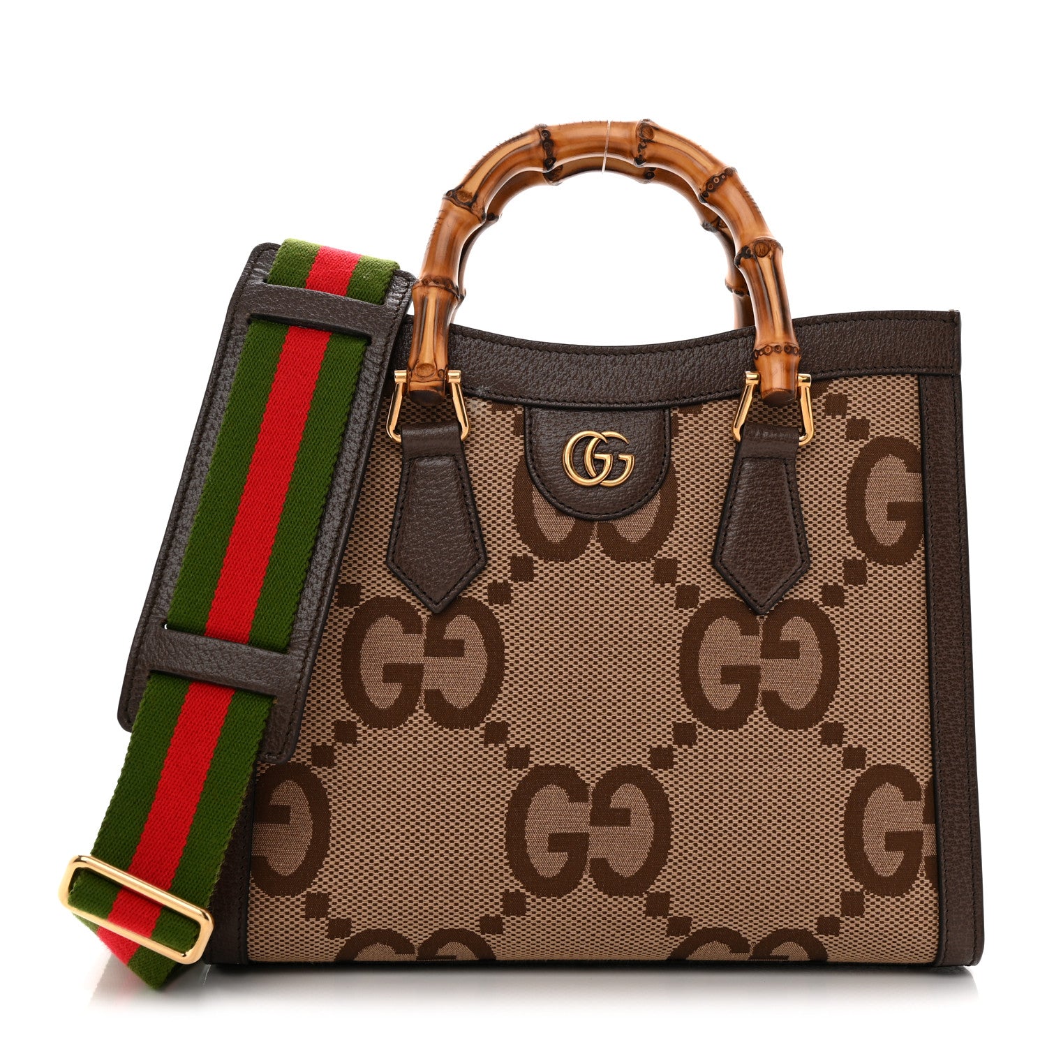 Gucci Monogram Jumbo GG Textured Dollar Calfskin Small Diana Tote Bag Camel Ebony New Acero 1 of 11