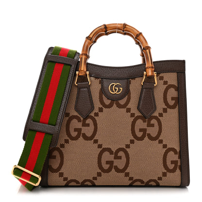 Gucci Monogram Jumbo GG Textured Dollar Calfskin Small Diana Tote Bag Camel Ebony New Acero 1 of 11
