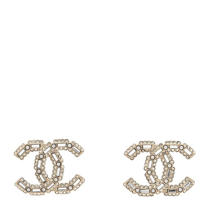 Chanel Crystal Baguette Pearl CC Earrings Gold Pearly White 1 of 4