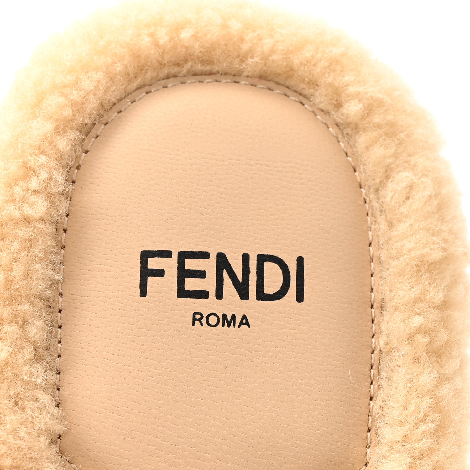 Fendi Shearling FF Baguette Slide Sandals 40 Beige Naturale 7 of 9
