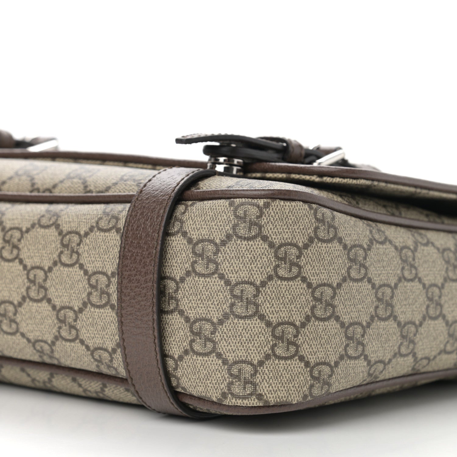 Gucci GG Supreme Monogram Textured Dollar Calfskin Retro Interlocking G Flap Messenger Bag Beige Ebony New Acero 10 of 11
