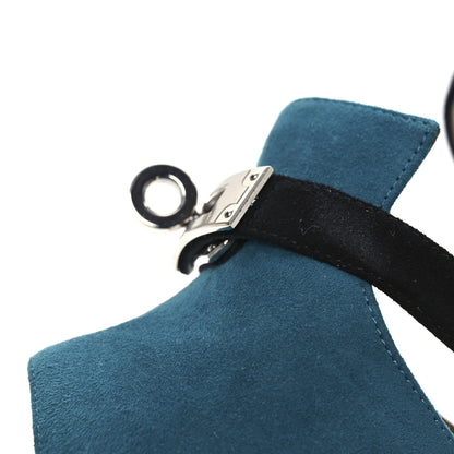 Hermes Suede Goatskin Calas Sandals 37.5 Vert Oxford Bleu Celeste Black 12 of 14