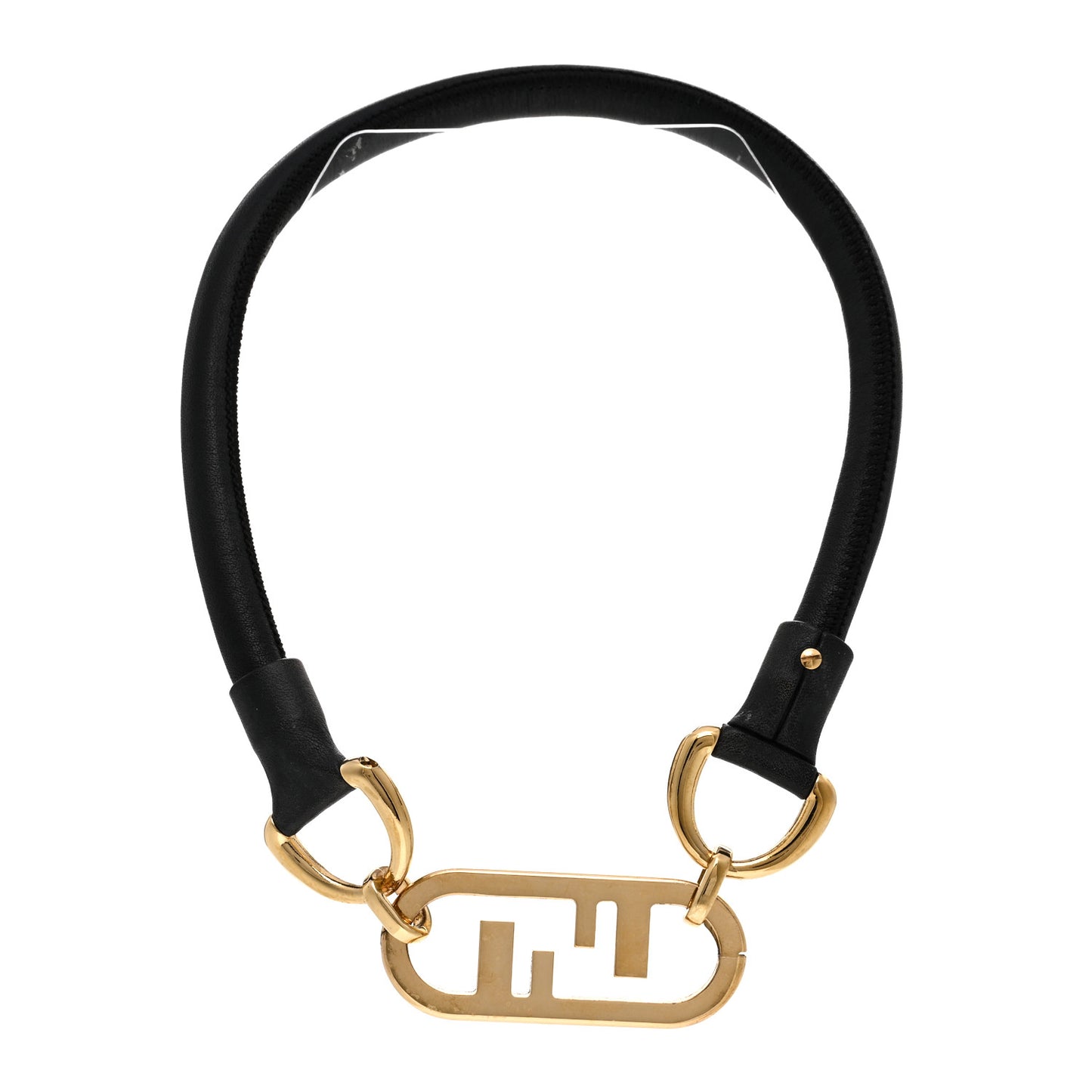 Calfskin O'Lock Necklace Black Gold