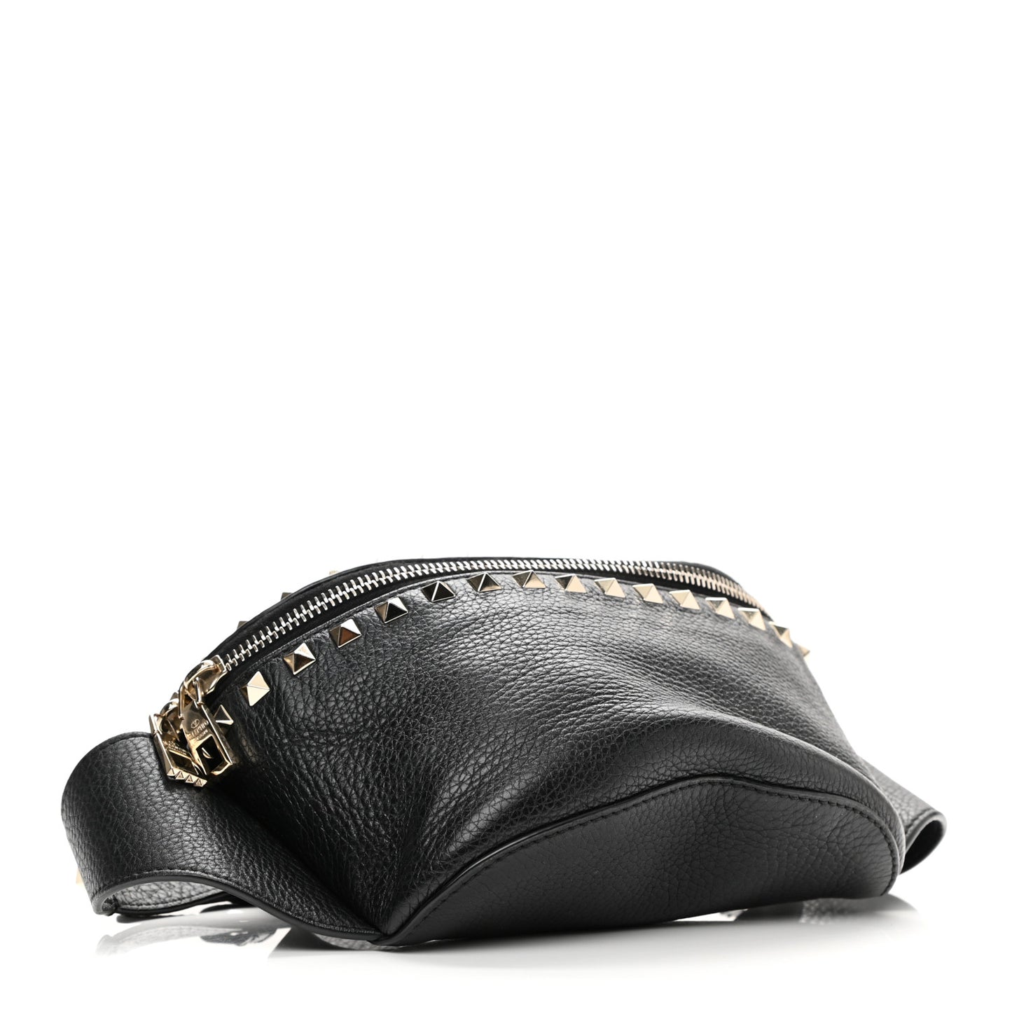 Grainy Calfskin Rockstud Belt Bag Black